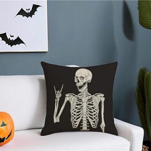 (2Pc) Skeleton Skull Halloween Pillow Covers Case Sofa Chair Halloween Decor - Picture 1 of 4